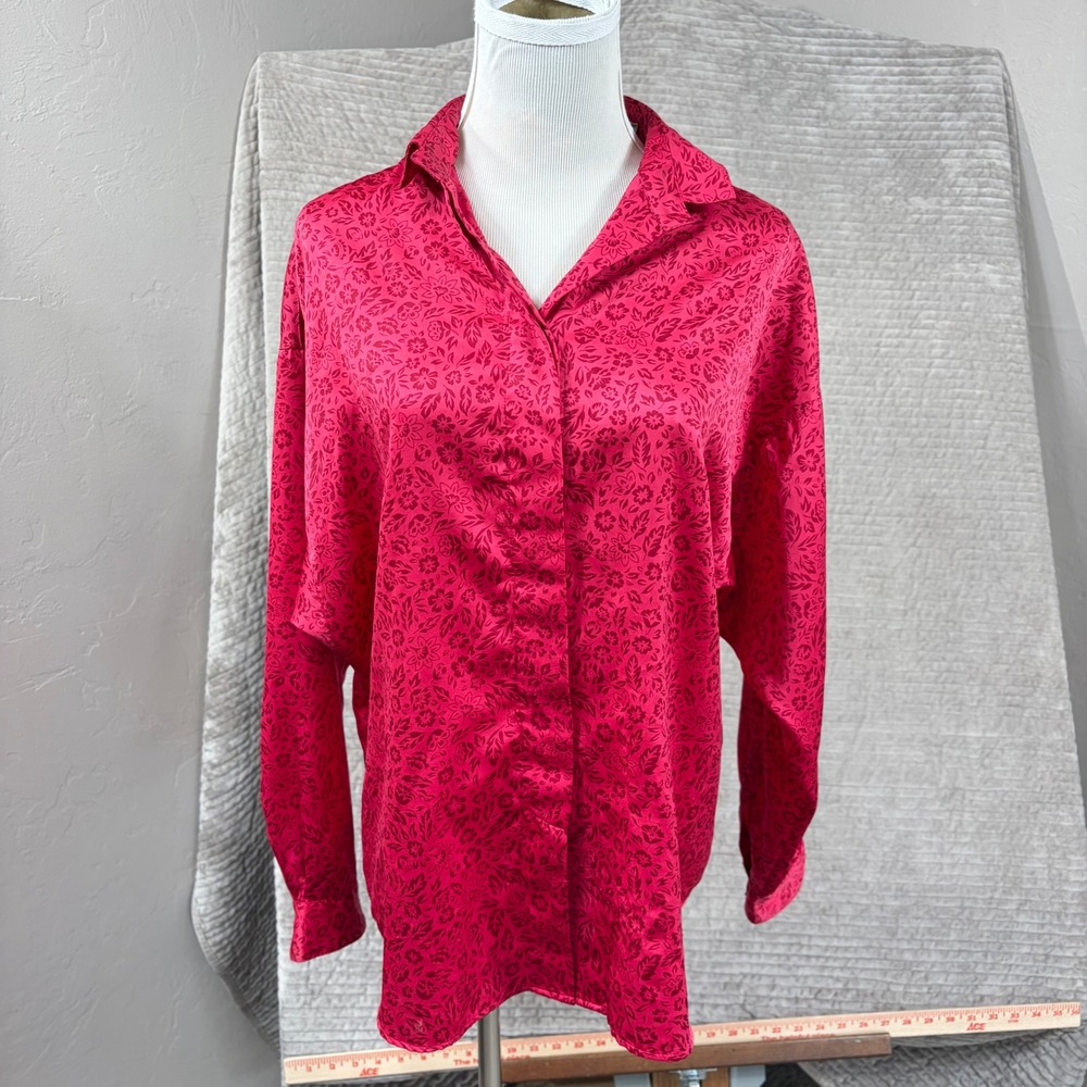 Diane Von Furstenberg Vintage Pink Floral Damask Button Down Blouse Size 12